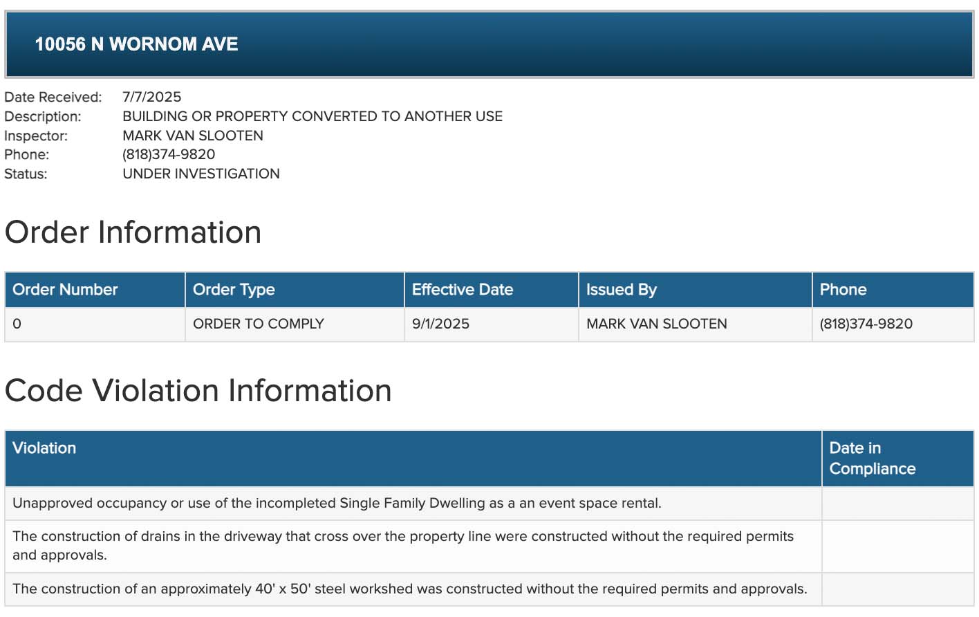 Nowaczek Code Compliance Investigation